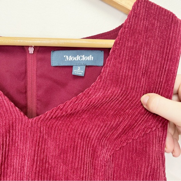 ModCloth Utmost Allure Corduroy A-Line‎ Dress Pockets Wine Red size 2 - Picture 2 of 7